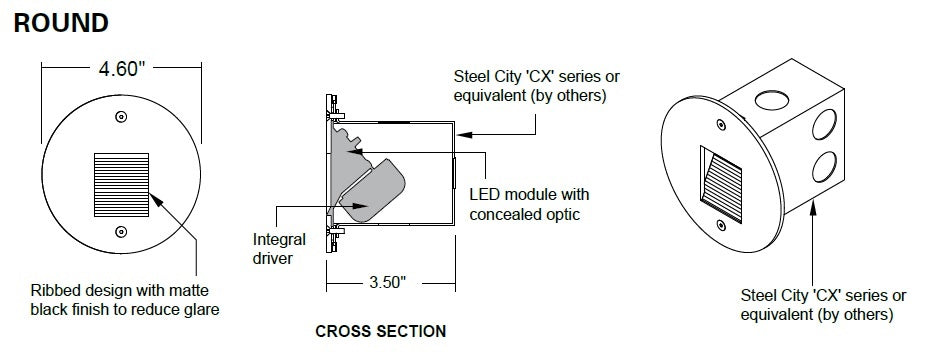 Hydrel HSL11 RD LED AMBLW MVOLT M MIN5 BRB LED Round Step Light, Amber Limited Wavelength 590 nm, 120-277V, Medium Throw Distribution, Dimming Driver, Brushed Brass