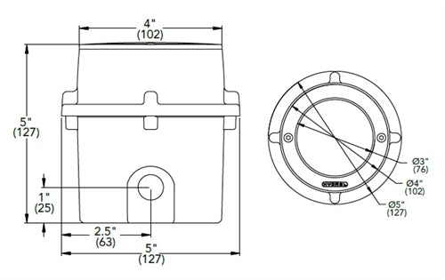 Hydrel PDX4 BSS 9LED WHT53K MVOLT SP FLC 12S TKO 4" Architectural In-Grade LED Low Voltage, Brushed Stainless Steel, 5300K White, 120-277V, Spot Distribution, Flat Lens Clear, Two 1/2" NPT Side, Tilt Kit Optic