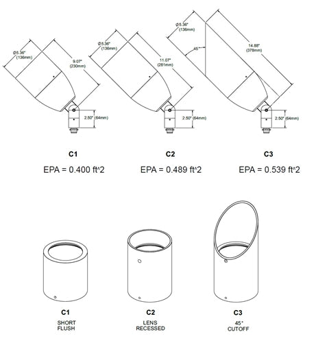 Hydrel PINE P2 90CRI 27K MVOLT 25DEG FLC KM PM60C L2 C2 BL 53W Accent LED Light, P2 Package, 90 CRI, 2700K, 120-277V, 25 Degrees Distribution, Flat Clear Lens, Knuckle Mount, Post Mount, Linear Spread Lens, Recessed Lens External Cap, Black Textured
