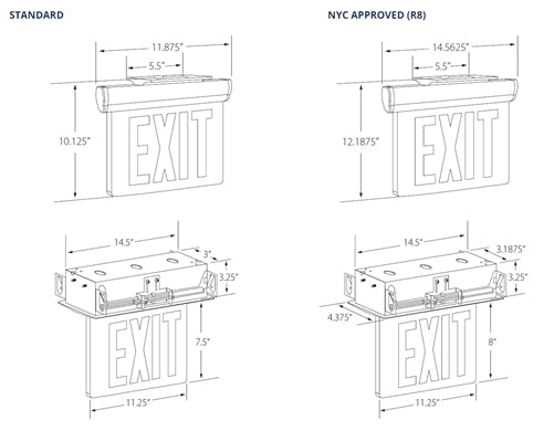 Isolite UEL-EM-R8-1C2M-MTEBR Universal Recessed Edge-Lit LED Exit Sign, Ni-Cad Battery Backup, 8" Red Letter, Single Face/Clear Background & Double Mirrored Background, Universal Mount