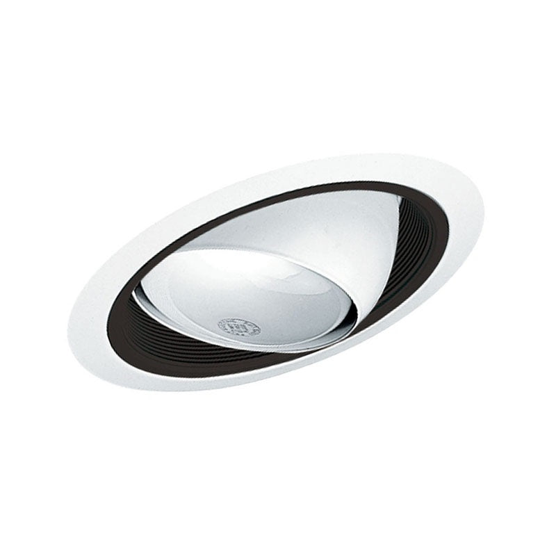 Juno Recessed Lighting 619B-WH (619 BWH) 6" Line Voltage, Slope Ceiling Cylinder Eyeball Trim in Baffle, Black Baffle, White Trim