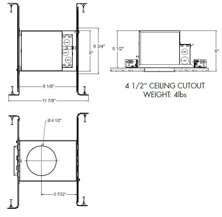 Juno IC4ALFW 07LM 27K 90CRI SP MVOLT EZ1 Recessed Lighting 4" IC LED Fire-Rated Internally Adjustable New Construction LED Downlight New Construction Housing, 700 Lumens, 2700K, 90 CRI, Spot Distribution, 120-277V, eldoLED 0-10V, 1% Dim