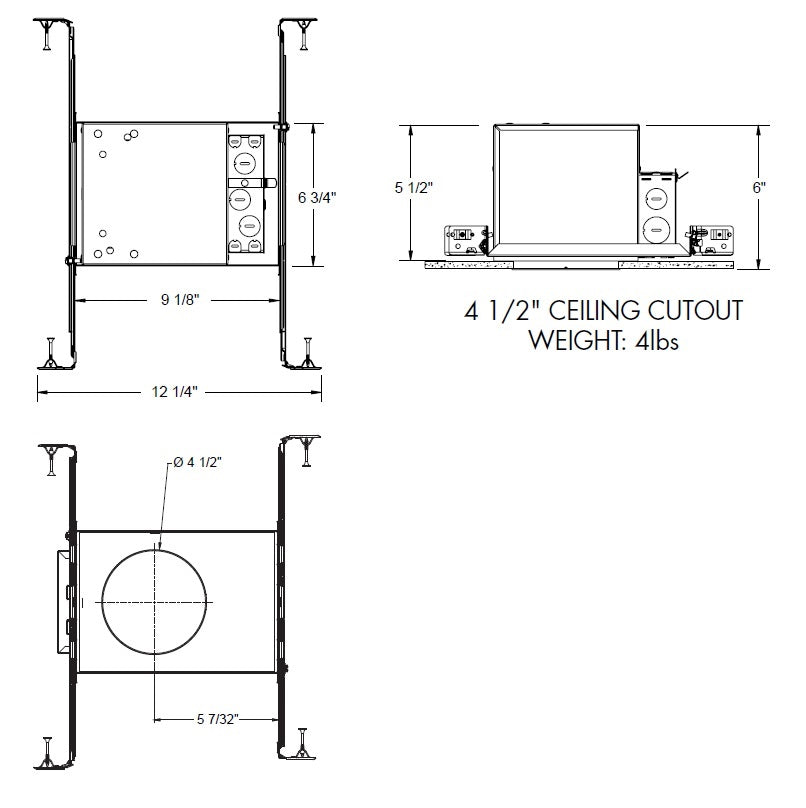 Juno IC1LEDFW 10LM 40K 90CRI WFL 120 FRPC Recessed Lighting 4" IC LED Fire-Rated New Construction LED Housing, 4000K, 90 CRI, 65 Degrees Distribution, 120V Forward/Reverse Phase Cut, 5% Dim