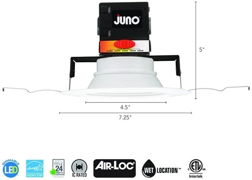 Juno JBK6 RD SWW5 90CRI MW M6 6" Round Deep Regressed Direct-Wire Canless LED Recessed Downlight, Switchable White (2700K, 3000K, 3500K, 4000K, 5000K), 90 CRI, Matte White, 6 Pack