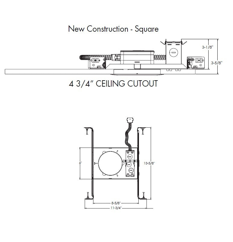 Juno JPDZ4SQNCMF 120 FRPC U Recessed Lighting Podz 4" Square New Construction Mounting Frame, 120V Forward/Reverse Phase Cut, 5% Dim