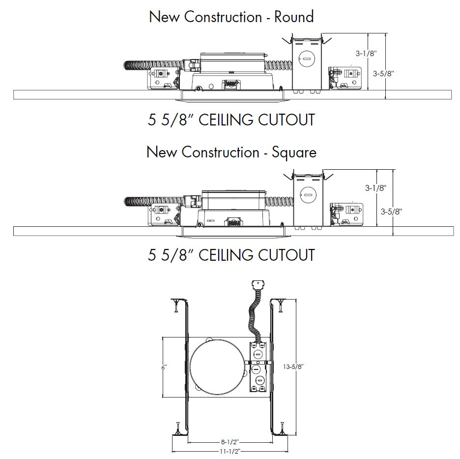 Juno JPDZ5NCMF MVOLT ZT10 U Recessed Lighting Podz 5" New Construction Mounting Frame for Round and Square Trim Module, 120-277V, 0-10V, 10% Dim