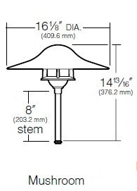 Kim Lighting BN179NB/H70NB 8-inch Stem 60W A-19 Incandescent 120 Volt Brass Traditional Landscape Light, Copper Mushroom Hood, Natural Finish