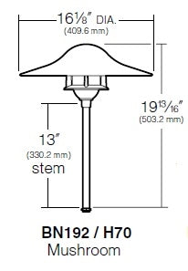Kim Lighting BN192/3L3KUV/VG/H70VG 13-inch stem LED 120V Brass Traditional Landscape Light, 5.2W, 3 LEDs, 3000K, Copper Mushroom Hood, Verde Green Patina Finish