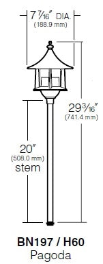 Kim Lighting BN197/3L5KUV/NB/H60NB 20-inch stem LED 120V Brass Traditional Landscape Light, 5.2W, 3 LEDs, 5100K, Copper Pagoda Hood, Natural Finish