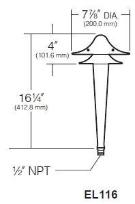 Kim Lighting EL116GR 40W A19 Incandescent 120V Spun Aluminum Louevered Mushroom Landscape Light, Verde Green Finish