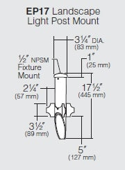 Kim Lighting EP17 Landscape Light PVC Post, 1/2" NPT Mount, Corrosion Free and UV Resistant, 17-1/2" Post Length, Black Finish