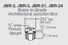 Kim Lighting JBR-3 Brass In-grade Architectural Junction Box, Die-Cast Brass with 1/2" NPSM Fixture Mount and Die-Cast Cover, (2) 3/4" NPT in Bottom