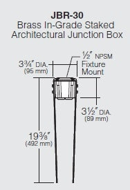 Kim Lighting JBR30 Brass In-grade Staked Junction Box, Die-Cast Brass with 1/2" NPSM Fixture Mount and Die-Cast Cover