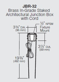 Kim Lighting JBR32 Brass In-grade Staked Junction Box with Cord, Die-Cast Brass with 1/2" NPSM Fixture Mount and Die-Cast Cover