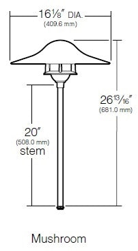 Kim Lighting KLV195/3L5K/BL/H70BL 20-inch Stem LED 12V Die-Cast Aluminum Traditional Landscape Light, 5.2W, 3 LEDs, 5100K, Aluminum Mushroom Hood, Black Finish