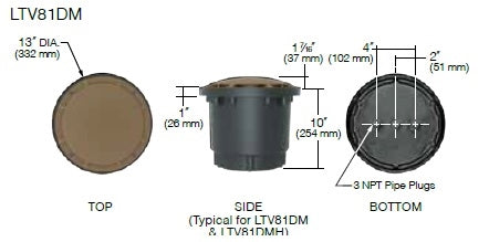 Kim Lighting LTV81DMH12L4KUVRCA81 Landscape In-Grade Light vault 8 Directional Marker, 13" Diameter, Half Distribution, 12 LEDs, 4000K, 120-277V, with Rebar Cage Anchor