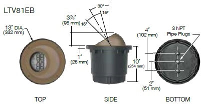 Kim Lighting LTV81EBSP18L3KUVPLRCA81 Landscape In-Grade Light vault 8 Eye Ball, 13" Diameter, Spot Distribution, 18 LEDs, 3000K, Prismatic Lens, with Rebar Cage Anchor