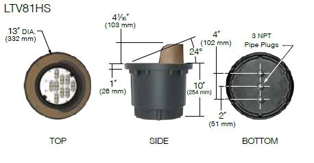 Kim Lighting LTV82HSNF18L3KUVPL Landscape In-Grade Light vault 8 Half Shield, 10-3/8" Diameter, Narrow Flood Distribution, 18 LEDs, 3000K, 120-277V, Prismatic Lens