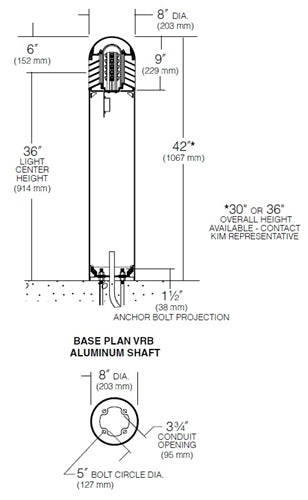 Kim Lighting VRB1/20L4KUV/BLT 25W LED Round Bollard, Single Function, Aluminum Shaft, Domed Top, 20 LEDs, 4000K, 120-277V, Black Matte Textured