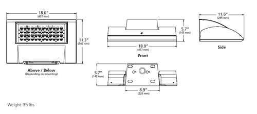 Kim Lighting WDM-D-48L-55-4K7-3-UNV-DBS-SF-PC 55W Wall Director Medium, Up Mounting, 48 LEDs, 6000 Lumens, 4000K, 70 CRI, Type III Distribution, 120-277V, Single Fuse and Fuse holder, Button Photocell, Dark Bronze Gloss Smooth Finish