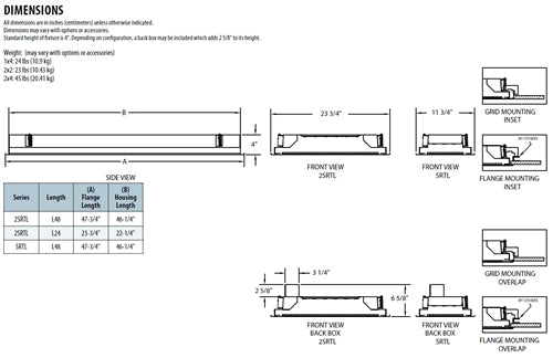 Lithonia 2SRTL G L48 10000LM IAW AFL 120 EZ1 35K 90CRI E10WLCP DWAM 2' Wide LED Troffer, Grid Trim, 10000 Lumens, Aluminum Door Frame, Acrylic Frosted Diffuser, 120V, eldoLED 0-10V, 3500K, 90 CRI, 10W Emergency Battery Pack, Antimicrobial White