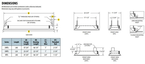 Lithonia 2VRTL F L48 5000LM ICW AP250FL MVOLT GZ1 30K 80CRI WH 2' Wide LED Recessed Troffer, Flange Trim, 48" Length, 5000 Lumens, Inset CRS White Door Frame, Acrylic Frosted Lens with 1/4" Polycarbonate Lens, 120-277V, 0-10V Dimming, 3000K, 80 CRI, White