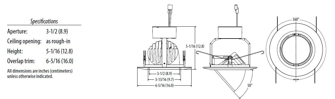 Lithonia 5iGMW LED 27K 90CRI 5 inch LED iGimbal Downlight, 12 Watts, 2700K, 720 Lumens, Matte White, Less Medium Base Socket Adapter