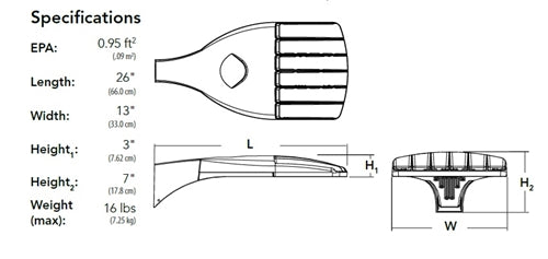 Lithonia DSX0 LED P4 40K T3M MVOLT RPA DDBXD 92W LED Area Light, 4376 Lumens, 4000K, 120-277V, Round Pole Mounting, Dark Bronze