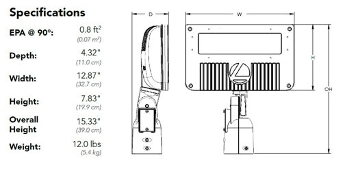 Lithonia DSXF2 LED P1 40K 70CRI WFL 480 THK DDBXD 54W D-Series Size 2 LED Floodlight, P1 Performance Package, 4000K Color Temperature, Wide Flood Distribution, 480V, Knuckle With 1/2" NPS Threaded Pipe, Dark Bronze Finish