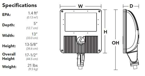 Lithonia DSXF3 LED 6 P2 50K HMF 120 IS DBLXD 183W D-Series Size 3 LED Floodlight, P2 Performance Package, Horizontal Medium Flood Distribution, 120V, Integral Slipfitter, Black Finish
