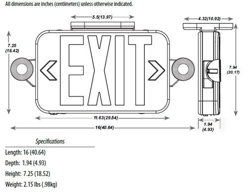 Lithonia ECC G REM M6 Single Face LED Combination Exit Sign, White Housing, Green Letter, With Remote Capacity