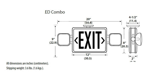 Lithonia ECR LED M6 LED Emergency Light Exit Sign Combo White Thermoplastic 2-Lamp Single Face Red Letters Battery Backup
