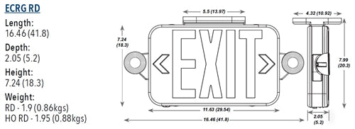 Lithonia ECRG RD M6 Exit and Emergency Light Combo Unit, Red and Green Letter, Round Lamp Heads