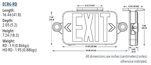Lithonia ECRG HO RD Exit and Emergency Light Combo Unit, Red and Green Letter with Remote Capacity, Round Lamp Heads