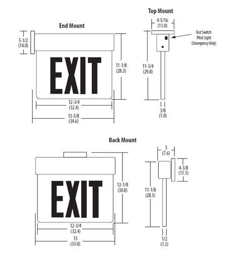 Lithonia EDG 2 GMR EL Surface Mount LED Edge-Lit Exit, Brushed Aluminum Housing, Double Face, Green on Mirror Letter, Nickel-Cadmiun Battery