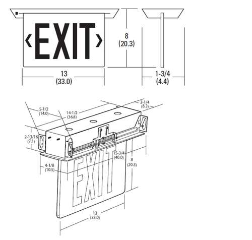 Lithonia EDGR W 1 RMR Recessed LED Edge-Lit Exit, White Housing, Single Face, Red on Mirror Letter, AC Only
