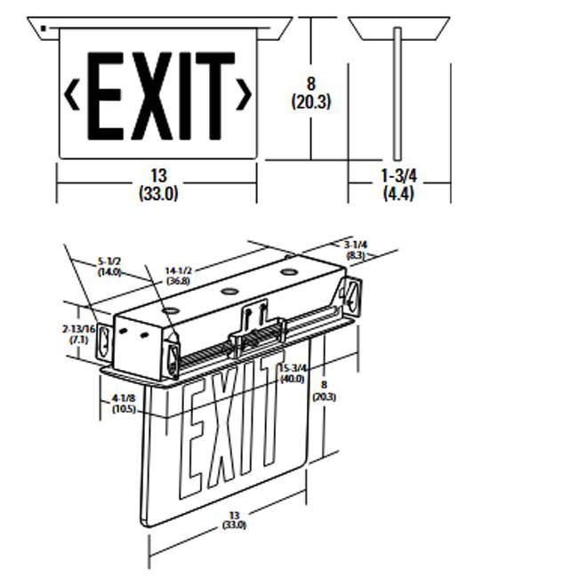 Lithonia EDGR W 2 GMR EL SD Recessed LED Edge-Lit Exit, White Housing, Double Face, Green on Mirror Letter, Nickel-Cadmiun Battery, Self-Diagnostics