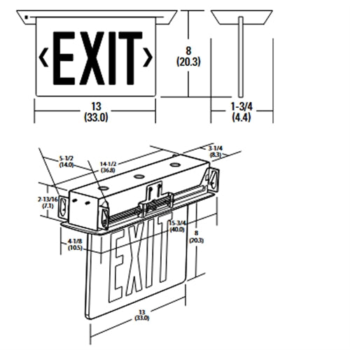 Lithonia EDGR W 1 GW EL SD WM Recessed LED Edge-Lit Exit, White Housing, Single Face, Green on White Letter, Nickel-Cadmiun Battery, Self-Diagnostics, Recessed Wall Mount