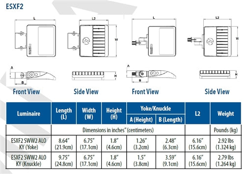 Lithonia ESXF2 ALO SWW2 KY DDB LED Floodlight, Adjustable 3500 Lumens, 5500 Lumens, 7500 Lumens Output, Switchable 3000K, 4000K, 5000K Color Temperature, Dusk-to-Dawn Operation PE, 120-277V, 80 CRI, Knuckle and Yoke Mounting Plate