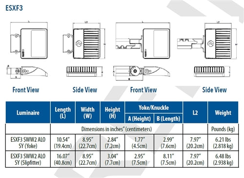 Lithonia ESXF3 ALO SWW2 YS DDB LED Floodlight, Adjustable 8500 Lumens, 10500 Lumens, 14000 Lumens Output, Switchable 3000K, 4000K, 5000K Color Temperature, Dusk-to-Dawn Operation PE, 120-277V, 80 CRI, Yoke and SlipFitter