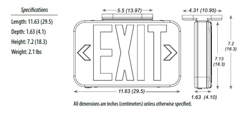 Lithonia EXR LED B EL SD M6 Emergency Exit LED Sign, Red Letters, Black Thermoplastic Housing, Nicad Battery Back-Up, Self-Diagnostics