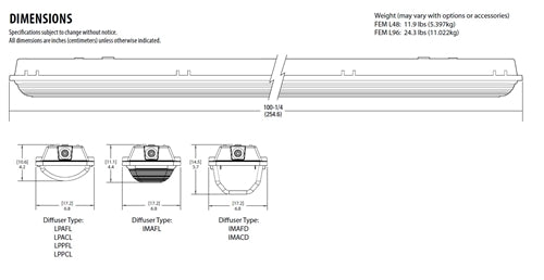 Lithonia FEM L96 18000LM LPPFL MD MVOLT GZ10 35K 80CRI 96" LED Low-Profile Enclosed and Gasketed Industrial Light, 18000 Lumens, Polycarbonate Low Profile Frosted Lens, Medium Distribution, 120-277V, 0-10V Dimming, 43500K, 80 CRI