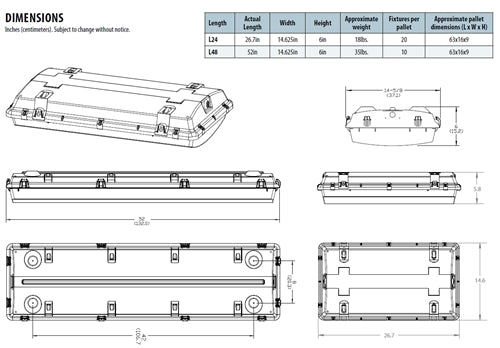 Lithonia FHE L24 18000LM ACL MD MVOLT GZ10 50K 80CRI 2' LED High-Pressure Hose-Down Light, 18000 Lumens, Clear Acrylic Diffuser, Medium Distribution, 120-277V, 0-10V Dimming, 5000K, 80 CRI