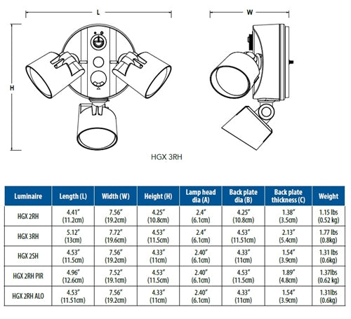 Lithonia HGX LED 3RH ALO SWW2 120 PE DDB Outdoor LED Security Flood Light, 3 Round Heads, Adjustable Lumen Output, 3000K/4000K/5000K Color Temperature, 120V, with Dusk to dawn Photocell, Bronze