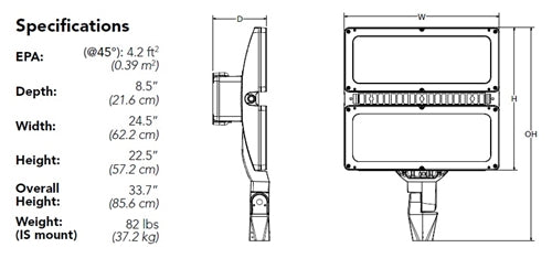 Lithonia HLF2 LED P3 50K NSP MVOLT IS DMG DDBXD 598W High Lumen LED Floodlight, P3 Performance Package, Narrow Spot Distribution, 120-277V, Integral Slipfitter, Dark Bronze Finish