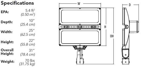 Lithonia HLF2 LED P1 50K WFL 277 YKC62 DDBXD 328W High Lumen LED Floodlight, P1 Performance Package, Wide Flood Distribution, 277V, Yoke With 16-3 SO Cord, Dark Bronze Finish