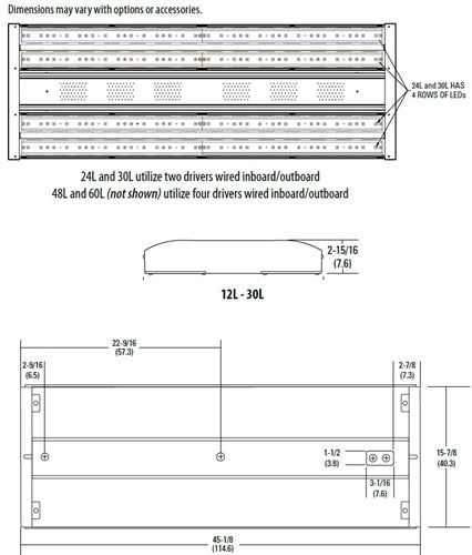 Lithonia IBL 30L WD SD125 LP850 OUTCTR 245W LED High Bay 30000 Lumens Wide Distribution Semi-Diffuse Acrylic, 80 CRI, 3500K, Wiring Leads Pulled Through Back Center of Fixture