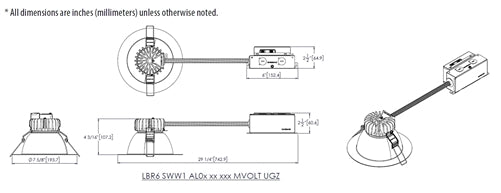 Lithonia LBR6 ALO2 SWW1 AR TRW LSS MWD MVOLT UGZ 6" Round Retrofit Downlight, 1000/1500/2000 Adjustable Lumens, Switchable CCT 3000K-3500K-4000K-5000K, White Painted Flange and Semi-Specular Relfector, Med Wide Distribution, 120-277V, Universal Dim to 10%