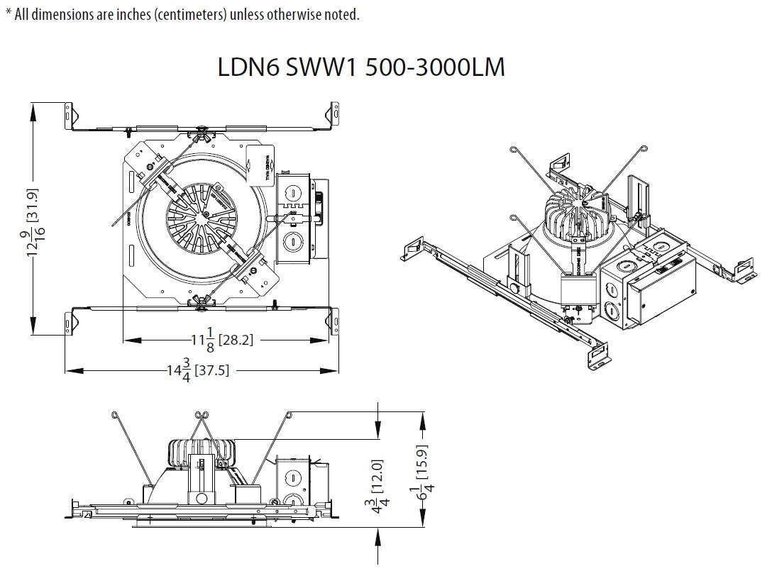Lithonia LDN6 ALO2 SWW1 MVOLT UGZ HSG 6 Inch Non-IC Round Downlight LED, 1000/1500/2000 Lumens, 3000K-3500K-4000K-5000K Color Temperature, 120-277V, Universal Dimming to 10%, Housing Only