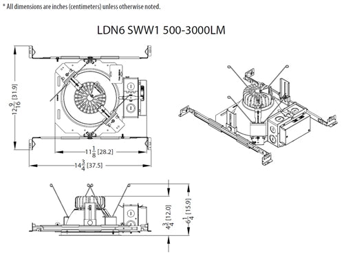 Lithonia LDN6 35/15 MVOLT GZ10 E10WCPR HSG 6" Open LED Non-IC and New Construction Downlight, 3500K, 1500 Lumens, 120-277V, Dims to 10%, 10W Emergency Battery Pack with Remote Test Switch